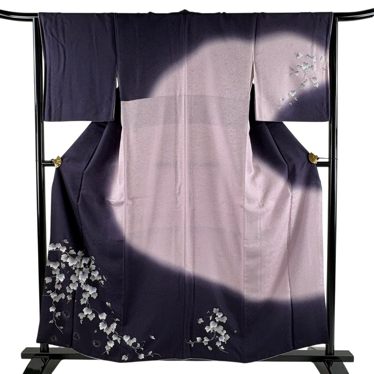 【美品】 付下げ 身丈158cm 裄丈64.5cm M 袷 葡萄 地紋 銀彩 濃紫 正絹 秀品 【中古】