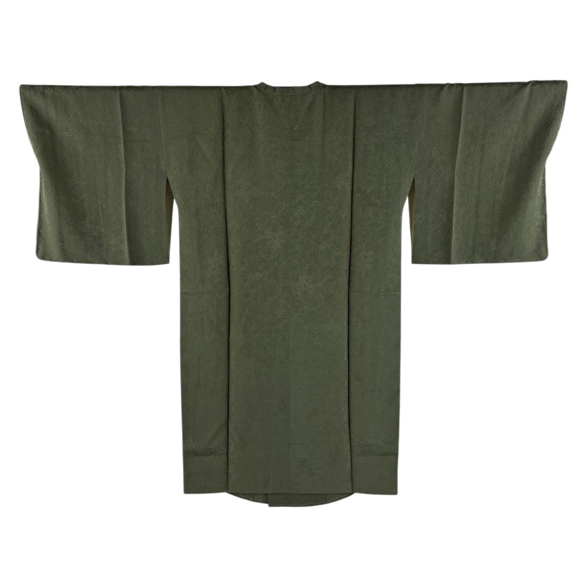 【美品】 道行 身丈104.5cm 裄丈68.5cm L 和装コート 角衿 地紋 緑 正絹 秀品 【中古】
