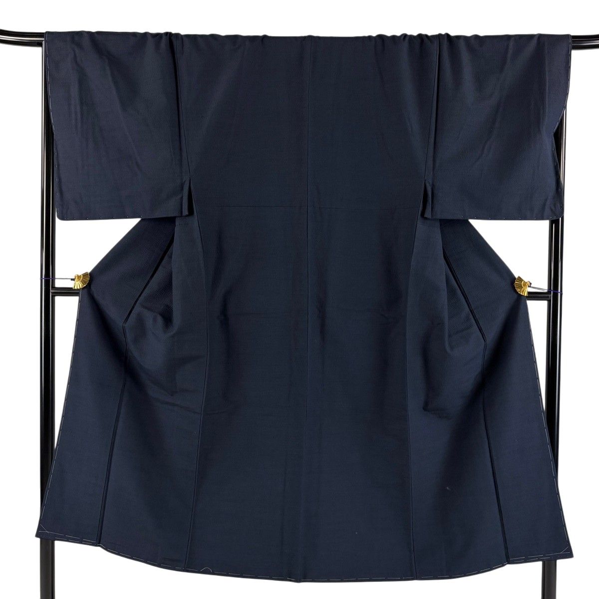 【美品】 男着物 身丈142cm 裄丈70.5cm M 袷 紬 アンサンブル 紺色 正絹 秀品 【中古】