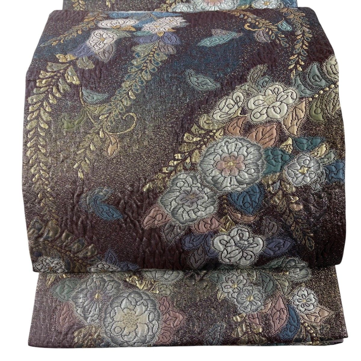 【美品】 袋帯 秀品 落款 伝統工芸士 小長谷喜八郎 やまと 辻が花柄 箔 小豆色 六通 正絹 【中古】