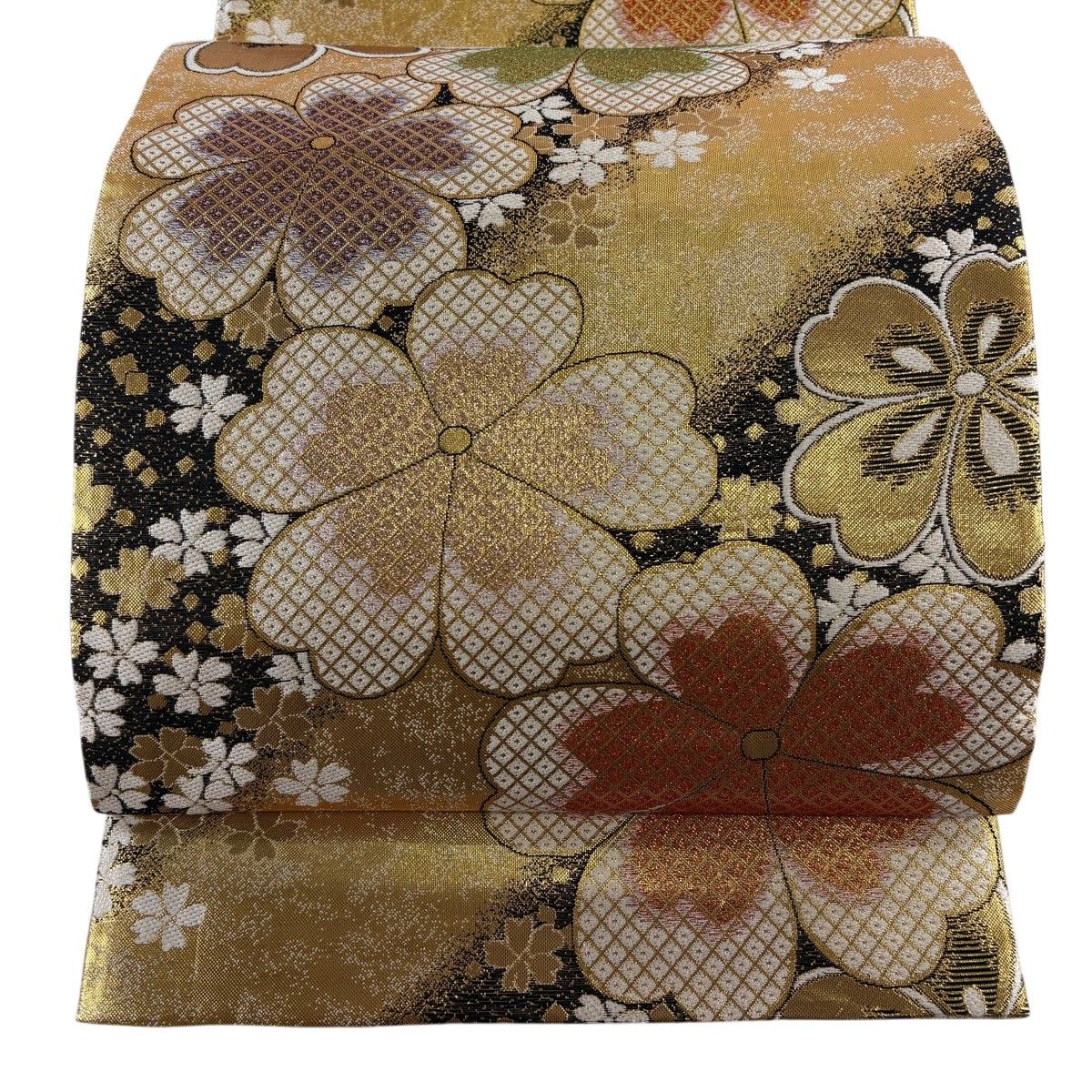 【美品】 袋帯 秀品 桜 箔散らし 箔 金色 六通 正絹 【中古】