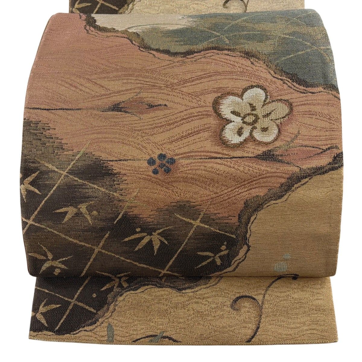 【美品】 袋帯 秀品 梅 露芝 金糸 ピンクベージュ 六通 正絹 【中古】 6,512円