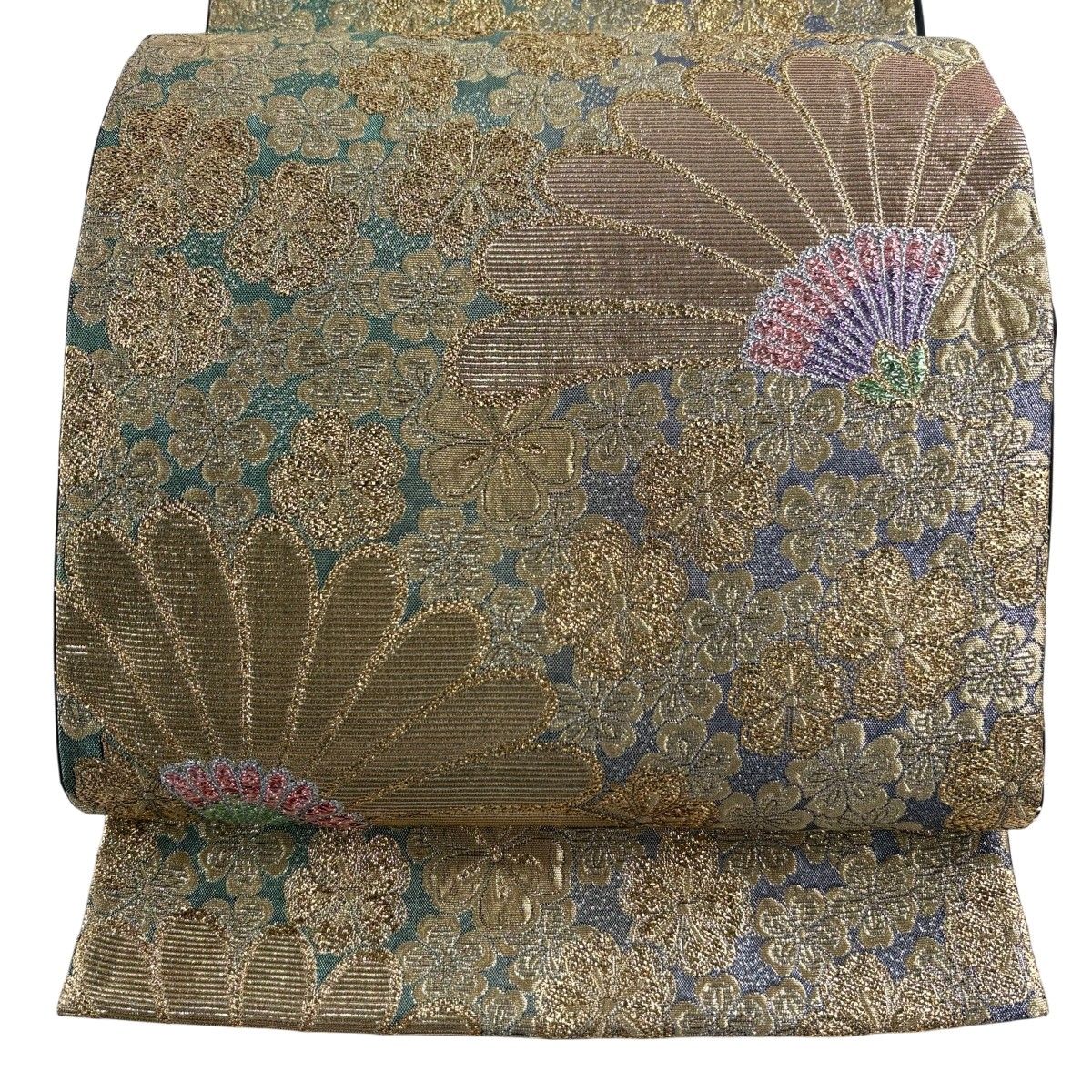 袋帯 秀品 菊 桜 金糸 箔 金色 六通 正絹 【中古】