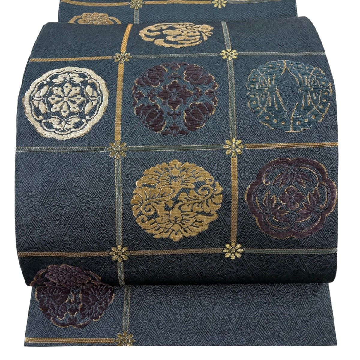 【美品】 袋帯 秀品 華文 花鳥 唐織 箔 深緑 六通 正絹 【中古】