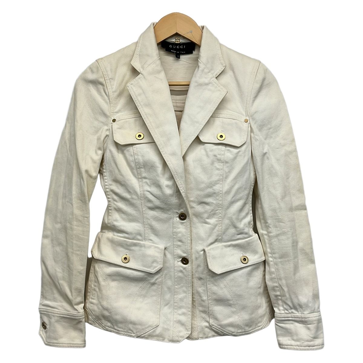 GUCCI(グッチ) ジャケット サイズ38 S レディース - 120008 白×ゴールド ライダースデニムジャケット