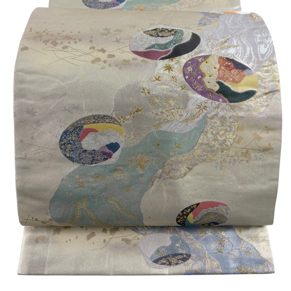 袋帯 秀品 貝合わせ 金糸 箔 金色 六通 正絹 【中古】