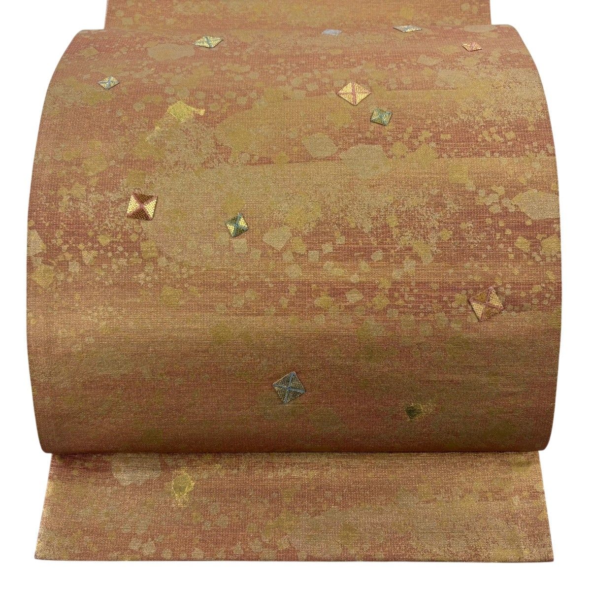 【美品】 袋帯 秀品 菱 霞 金糸 金彩 金茶 お太鼓柄 正絹 【中古】