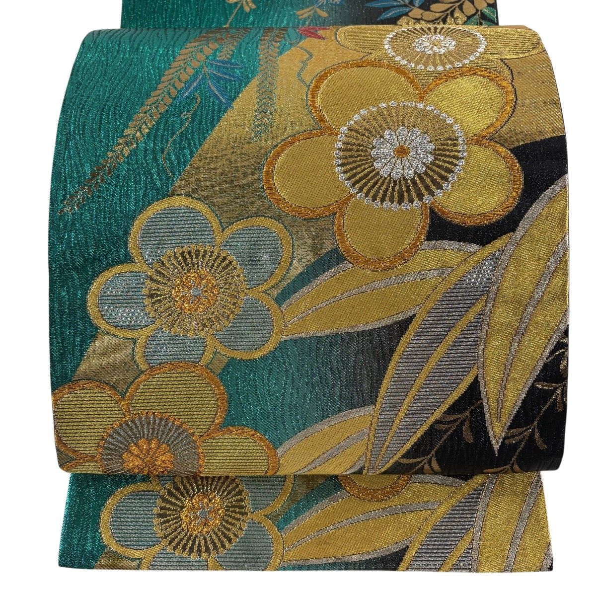 美品 袋帯 秀品 花唐草 鳳凰 金糸 箔 灰色 六通 正絹 中古 msp30 美品