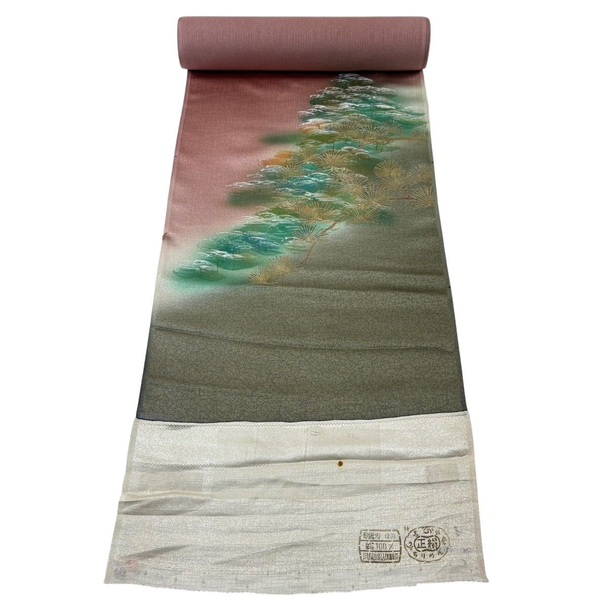反物 秀品 付下げ 松 金銀彩 薄茶色 正絹 【中古】