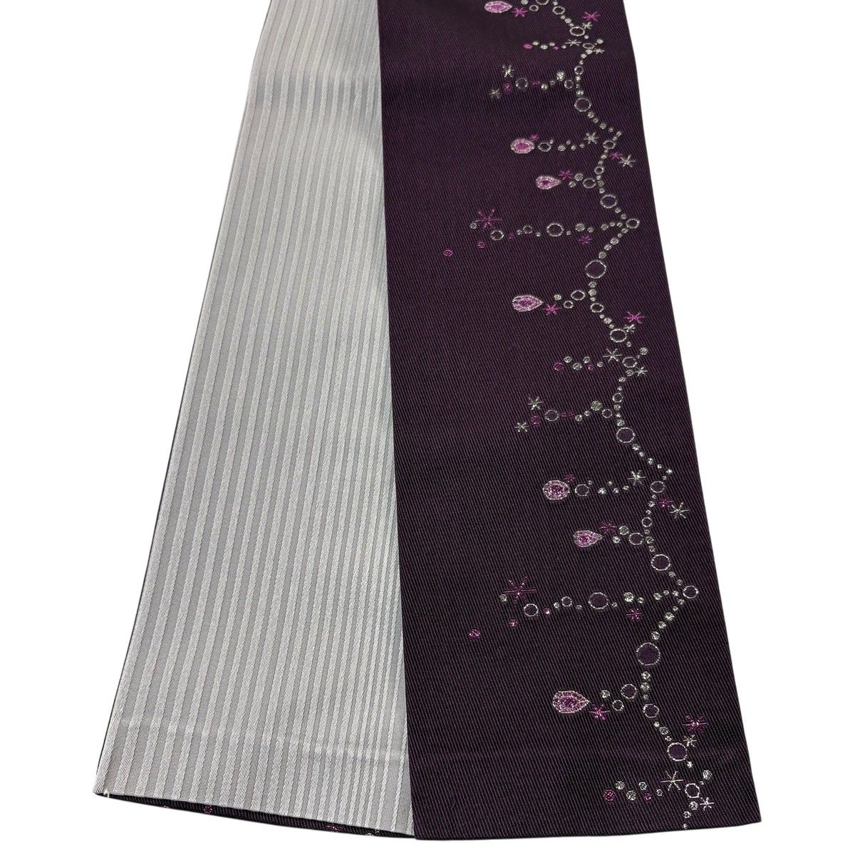 【美品】半幅帯 優品 飾り 箔 紫 化繊 【中古】