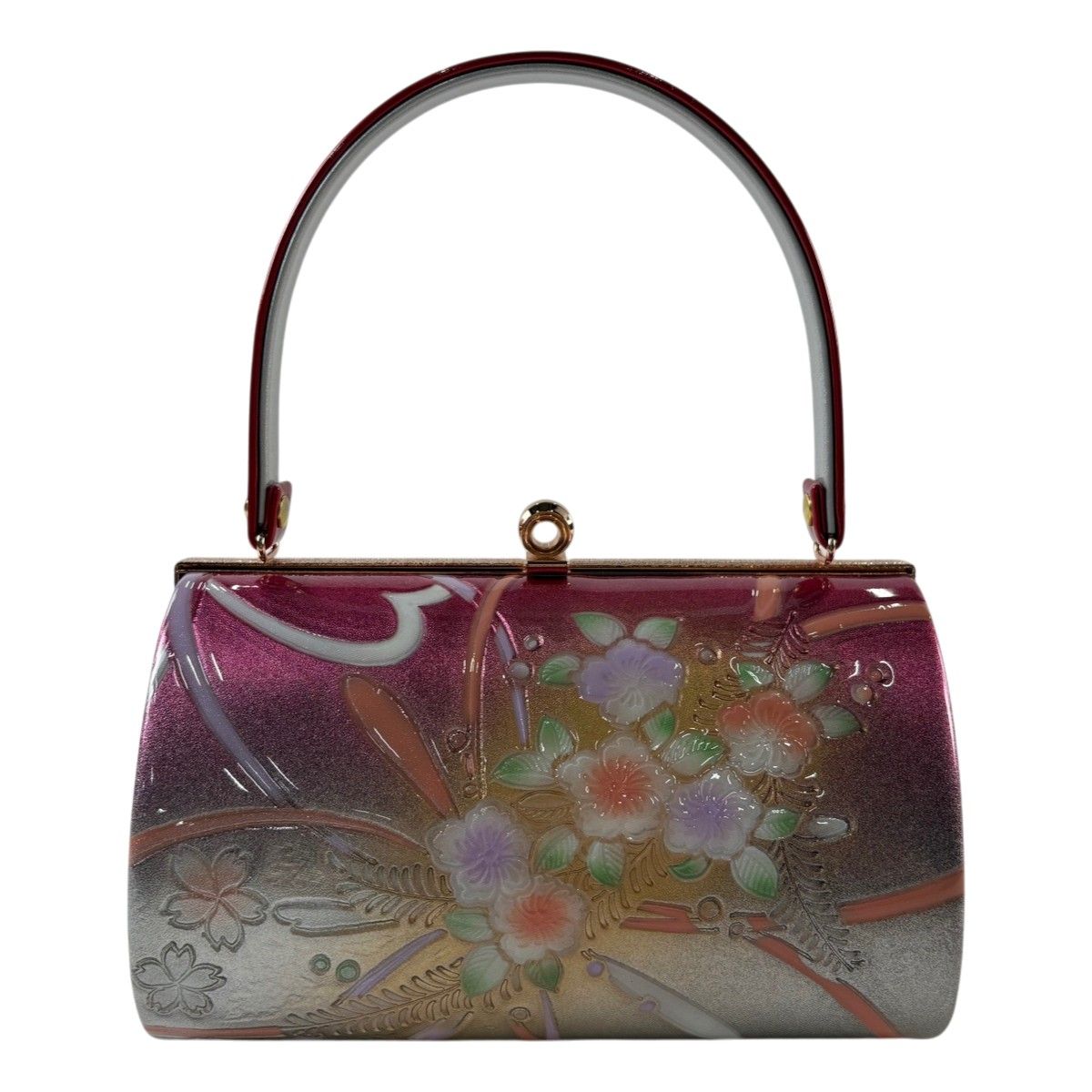 【美品】 和装バッグ 優品 フォーマル 桜 草花 金銀彩 ぼかし ピンク エナメル 和装小物 【中古】