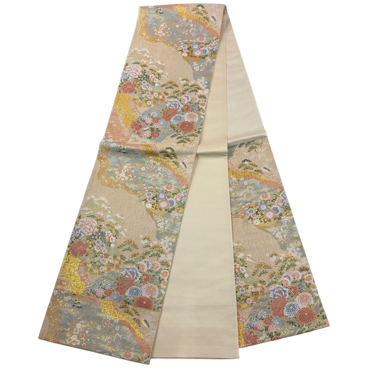 訪問着 身丈160cm 裄丈65.5cm M 袷 袋帯セット 落款 菊 松 染め分け