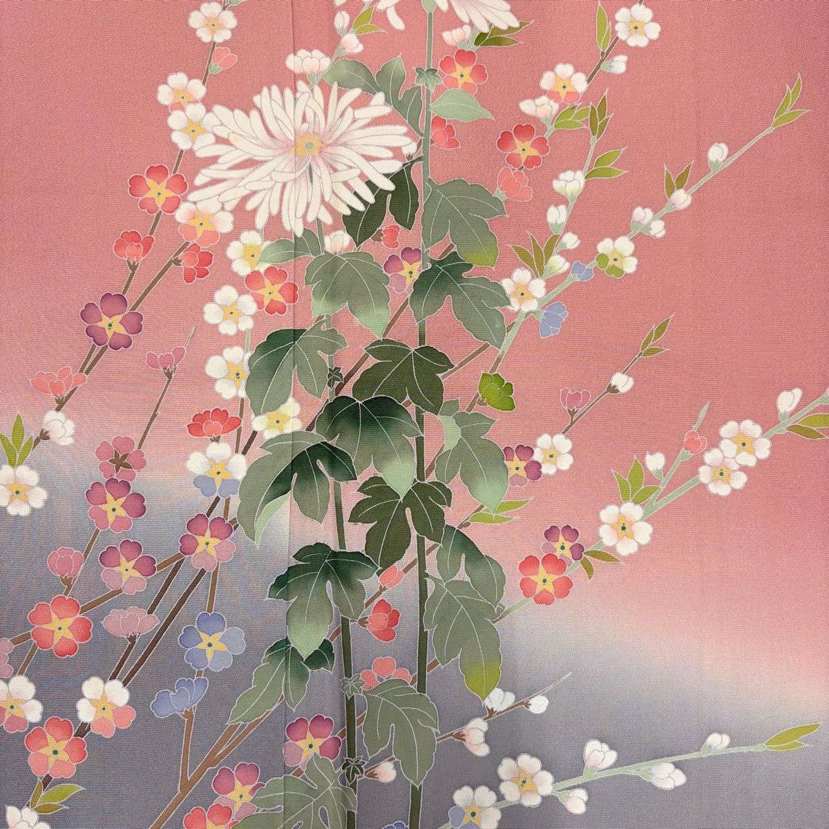 訪問着 身丈160cm 裄丈65.5cm M 袷 袋帯セット 落款 菊 松 染め分け