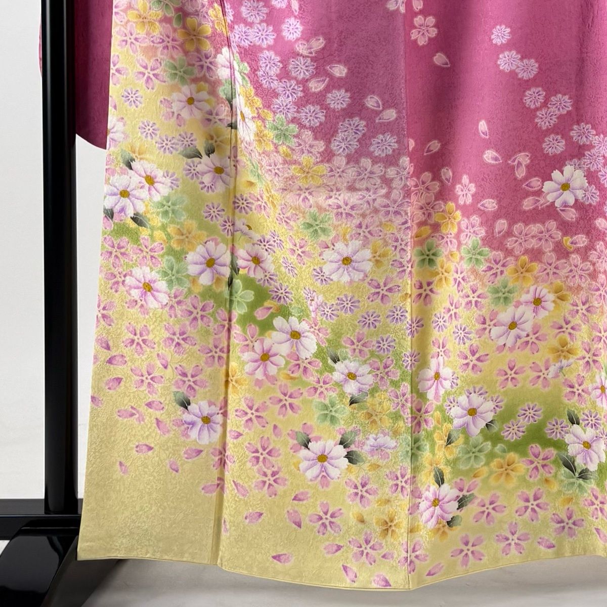 美品】 振袖 身丈161cm 裄丈68cm L 袷 袋帯フルセット 桜 草花