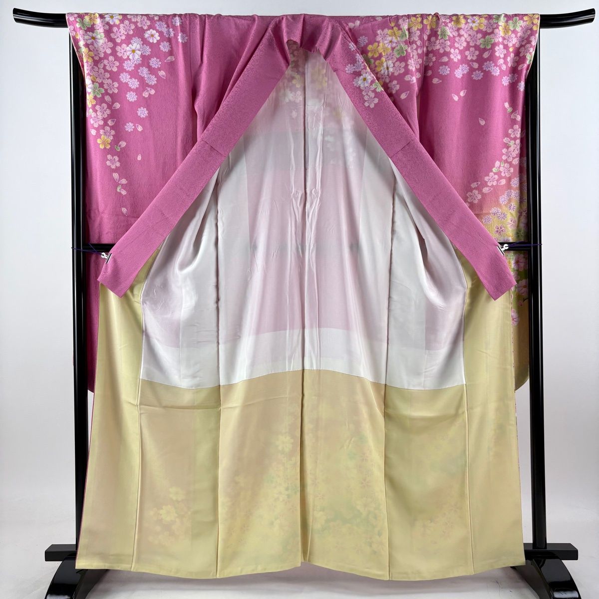 美品】 振袖 身丈161cm 裄丈68cm L 袷 袋帯フルセット 桜 草花 