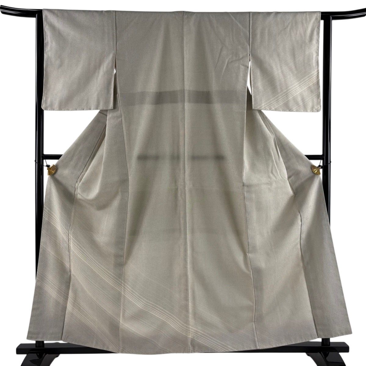 付下げ 身丈159cm 裄丈63cm S 袷 紬地 紗縞 亀甲絣 ベージュ 正絹 名品 【中古】