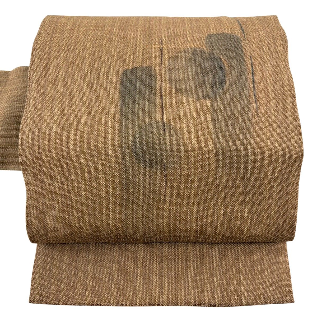 名古屋帯 逸品 夏帯 丸 縞 茶色 正絹 【中古】
