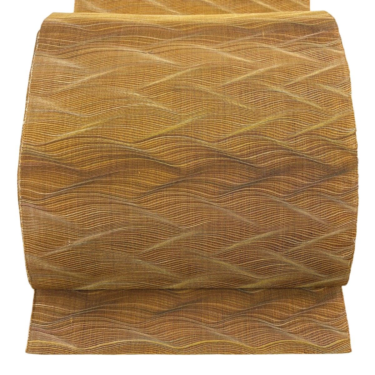 【美品】 名古屋帯 優品 夏帯 八寸名古屋帯 松葉仕立て トンネル仕立て 幾何学模様 山吹茶色 正絹 【中古】