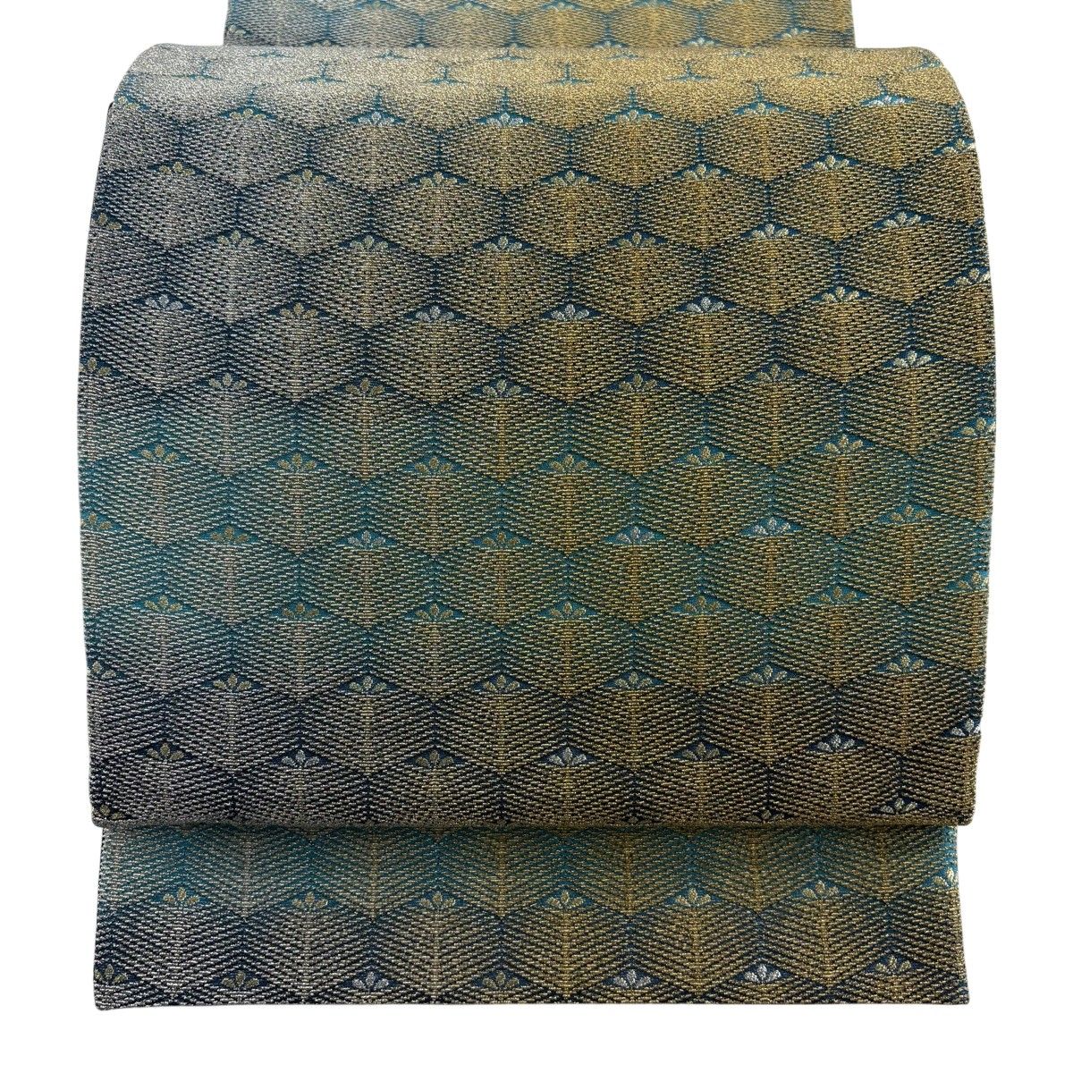 【美品】 袋帯 名品 若松 金糸 銀糸 青緑 六通 正絹 【中古】