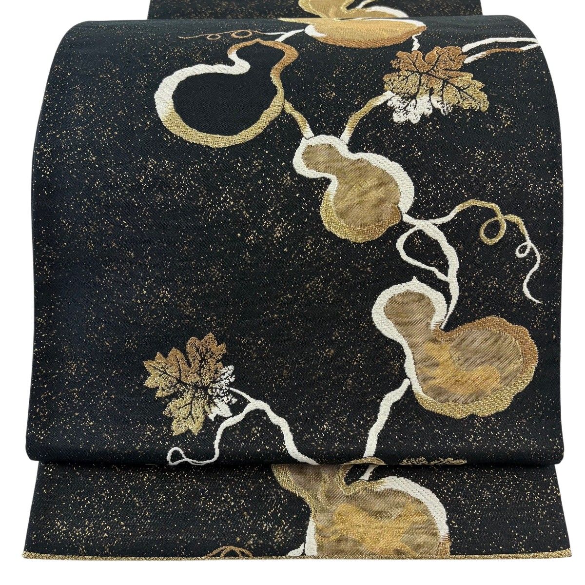 【美品】 袋帯 名品 瓢箪 金糸 黒 六通 正絹 【中古】