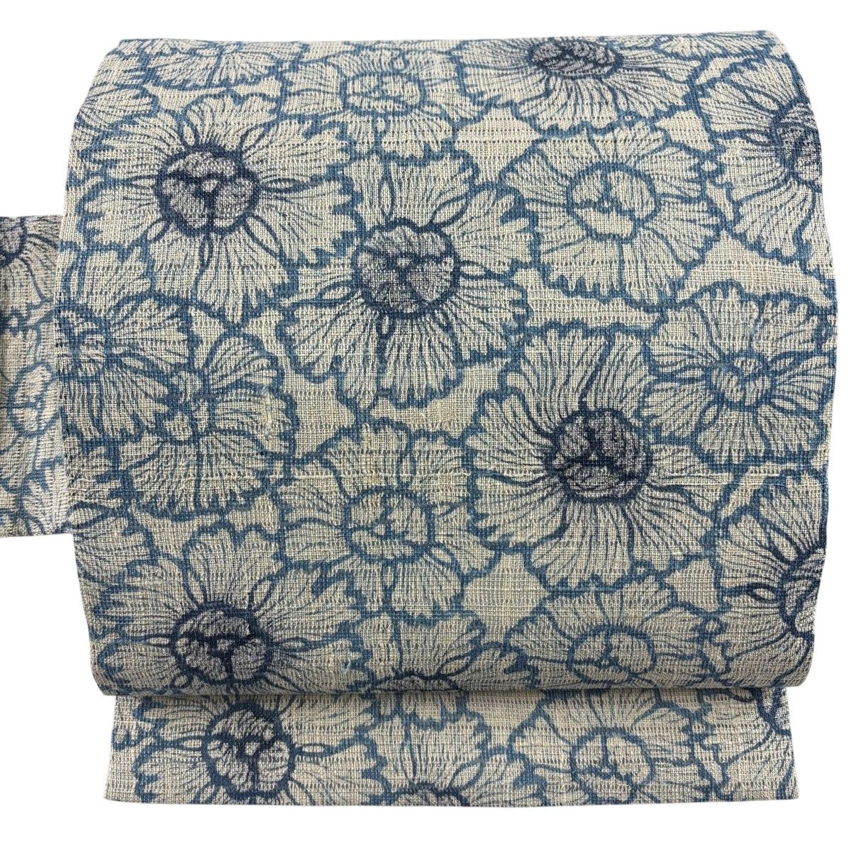 【美品】 名古屋帯 名品 夏帯 紬地 花 青灰色 正絹 【中古】
