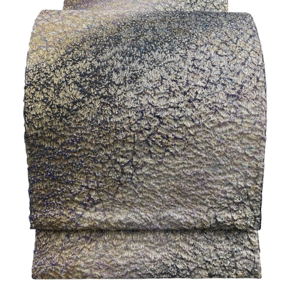 【美品】 袋帯 秀品 幾何学 銀糸 箔 灰白 全通 正絹 【中古】