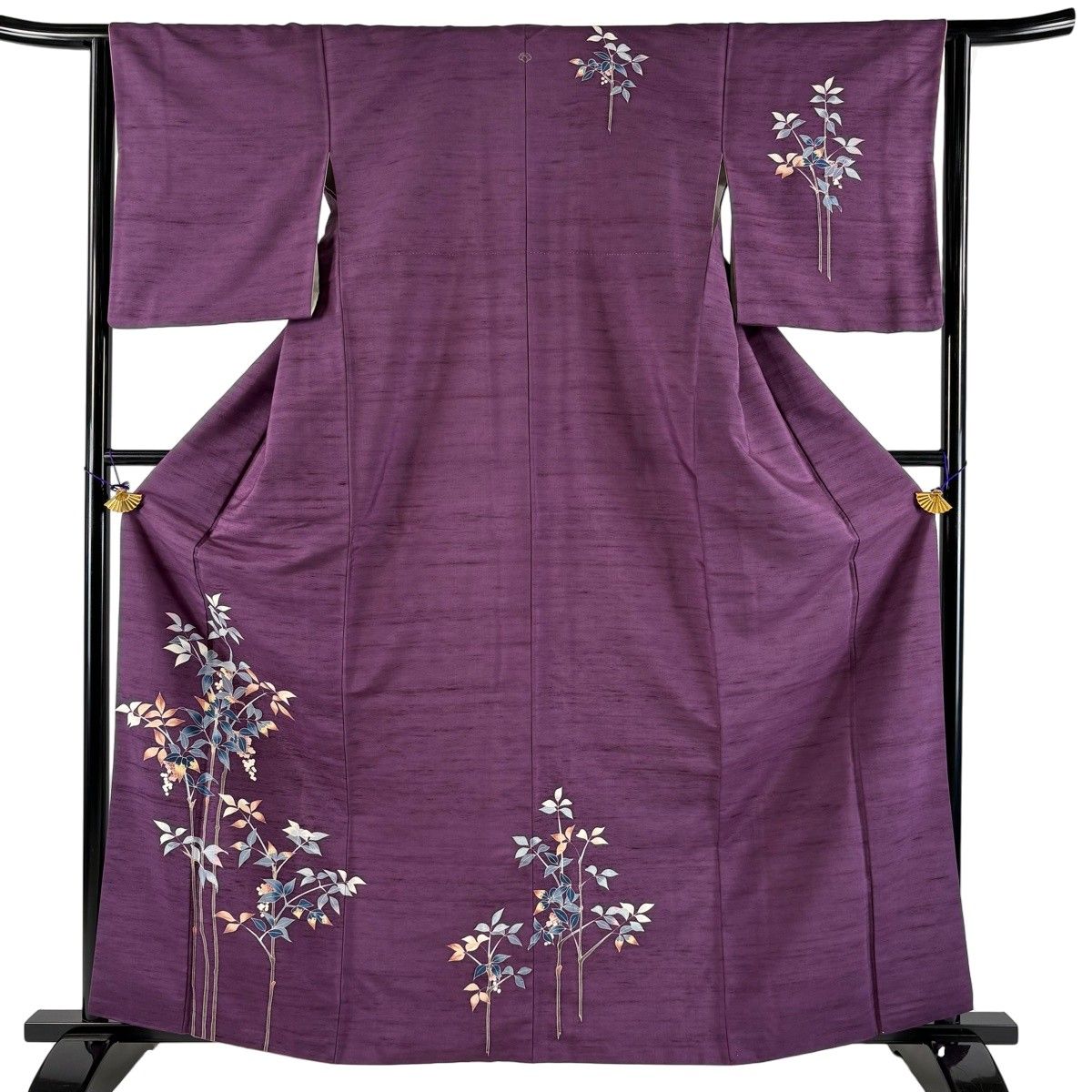 【美品】 付下げ 身丈162cm 裄丈63cm S 袷 紬地 南天 紫 正絹 秀品 一つ紋 【中古】