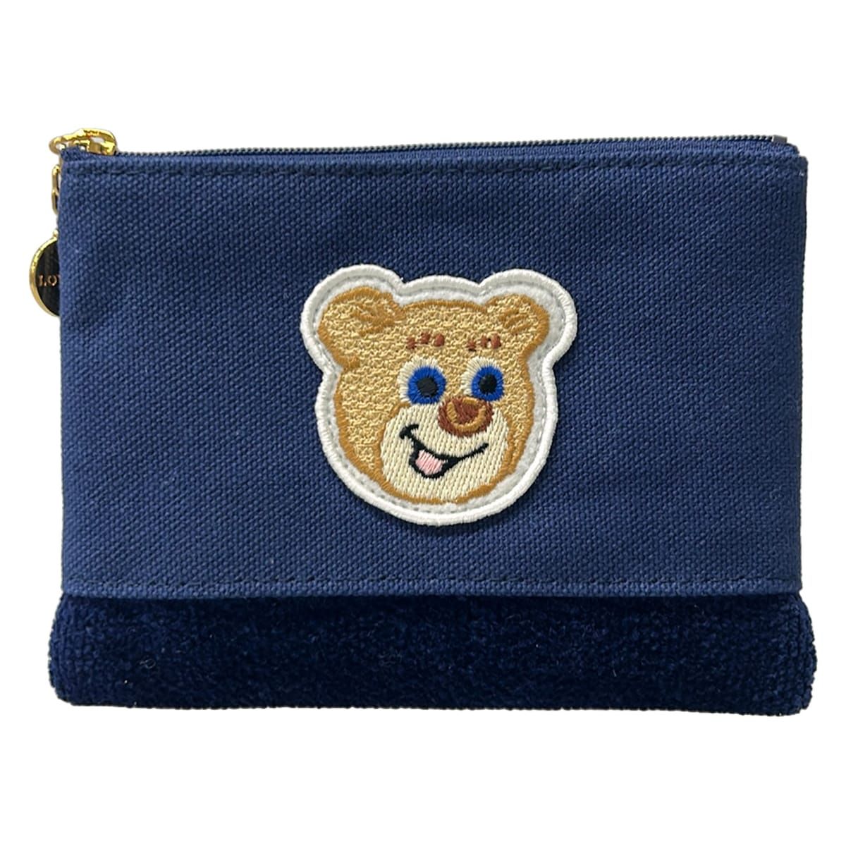FEILER(フェイラー) ポーチ美品 オールドテディ ワッペンポーチ ネイビー×ライトブラウン×マルチ クマ/LOVERARY