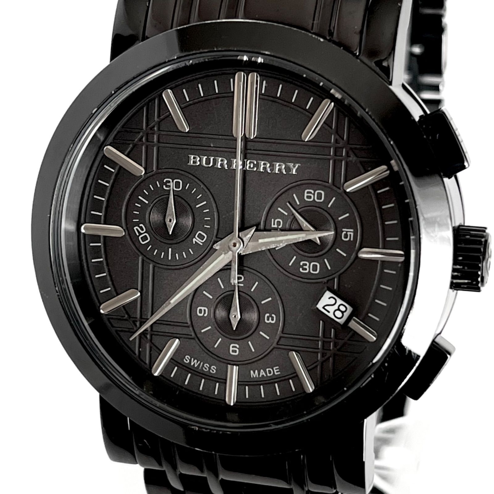 【バーバリー BU1373 メンズ 腕時計 磨き済み クロノグラフ 美品】BURBERRY 電池新品 ブラック 黒文字盤