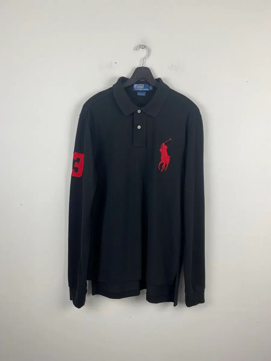 POLO RALPH LAUREN ビックポニー ブラック 長袖 カラーTシャツ L <116>