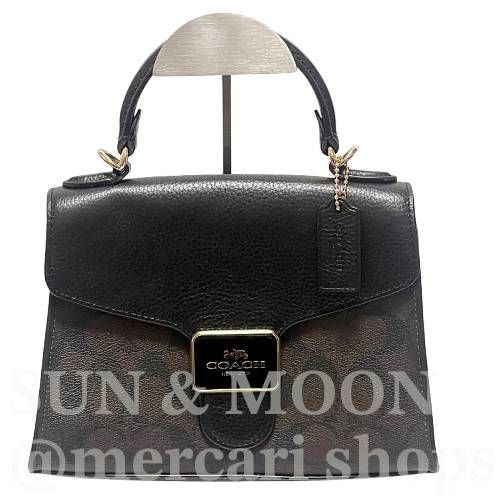 美品 COACH コーチ ペッパーサッチェル ショルダーバッグ ハンドバッグ 2WAY ブラウン× ブラック シグネチャー OJ265-4