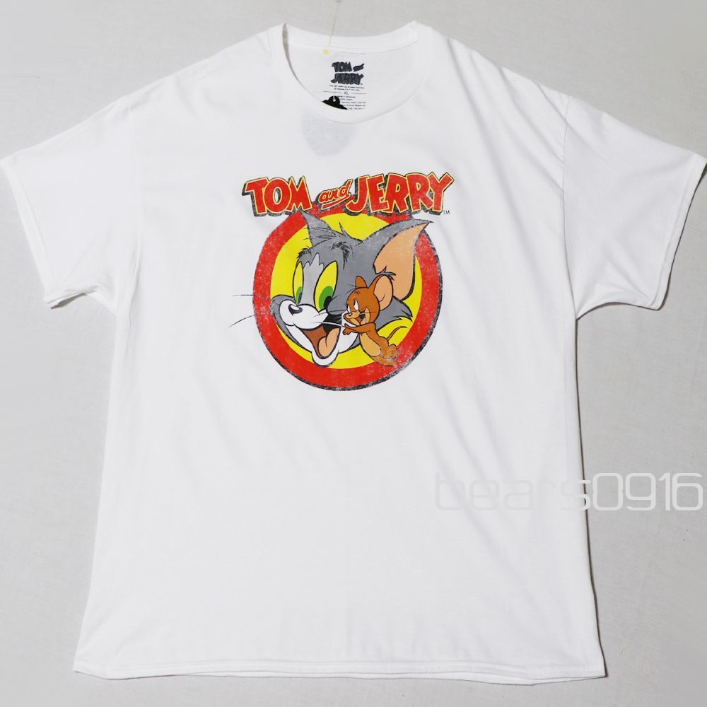 ムとジェリー Tシャツ メンズ XL 白 新品 未使用 クルーネック ワーナー公式 キャラ 半袖 ラウンドフレーム ビックサイズ オーバーサイズ アメリカ購入