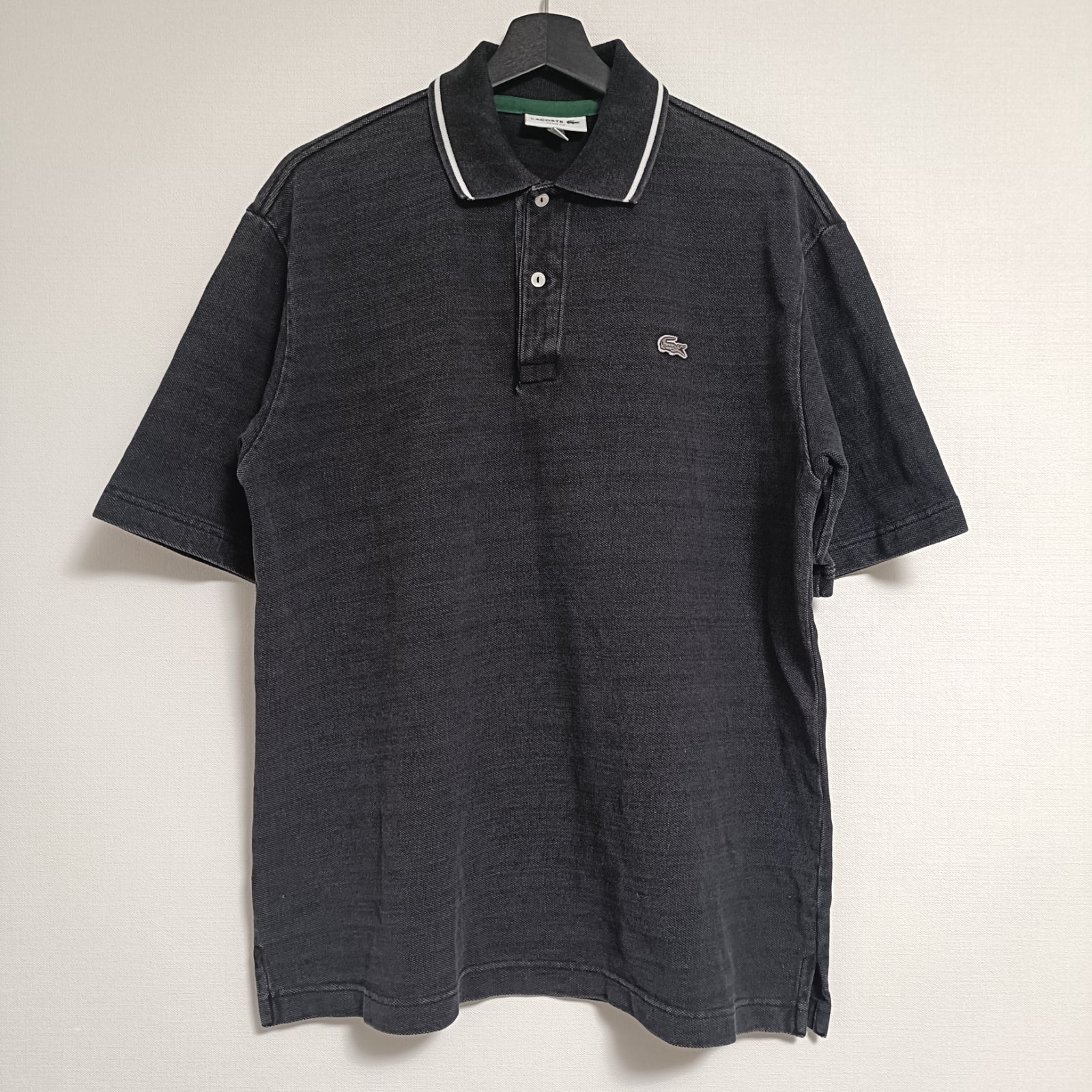 LACOSTE ポロシャツ 配色リブニットインディゴポロシャツ リラックスフィット メンズ チャコールグレー