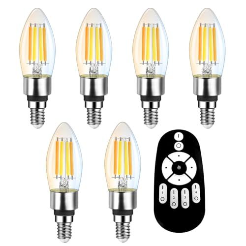 シャンデリア電球 LED電球 6個セット 600lm B11 E17 消費電力4.5W（50W形相当） リモコン付き 無段階調光 90%省エネ 燭台電球 蝋燭型 クリア電球 エジソン電球 フィラメント電球 常夜灯 昼光色 昼白色 調光 調色 62f83cb8