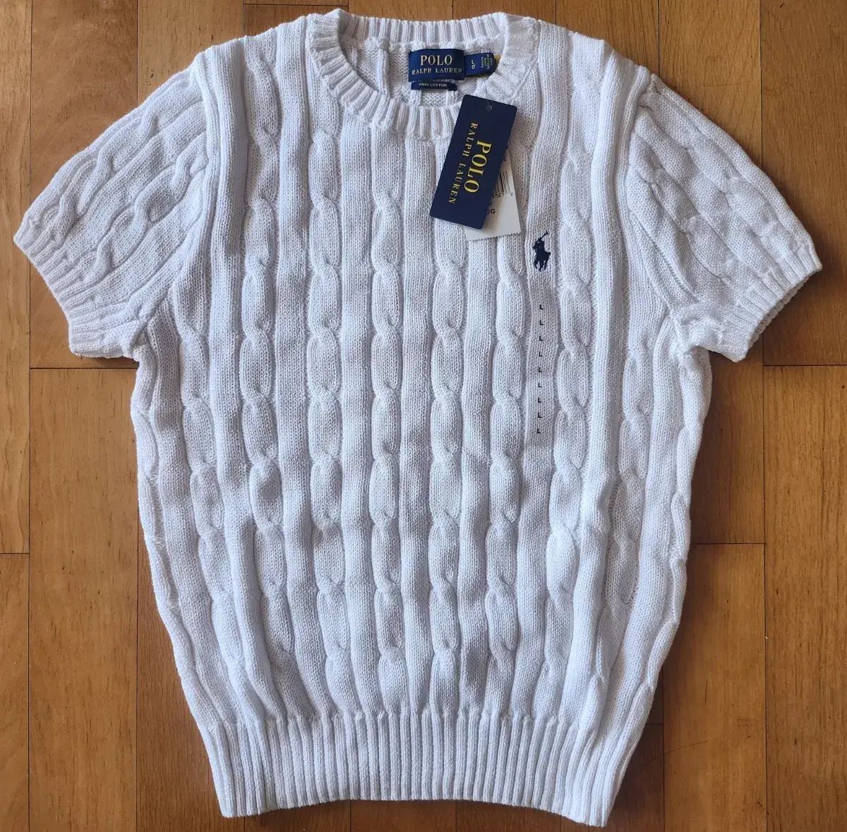 新品 ポロ ラルフローレン ケーブル 半袖 ニット 白 L