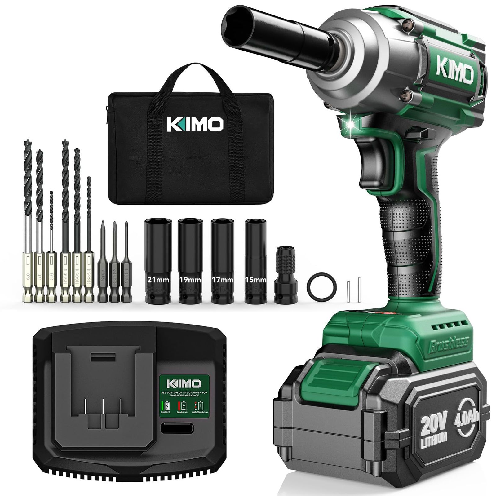☆新品☆【2026新型】KIMO 電動インパクトレンチ 一台3役 コードレスインパクトレンチ+電動ドリル セット+電動ドライバー 20V 4000mAhバッテリー 急速充電器搭載 高トルク550N?m 無断変速 自動停止モード タイヤ交換 イ 7963581b