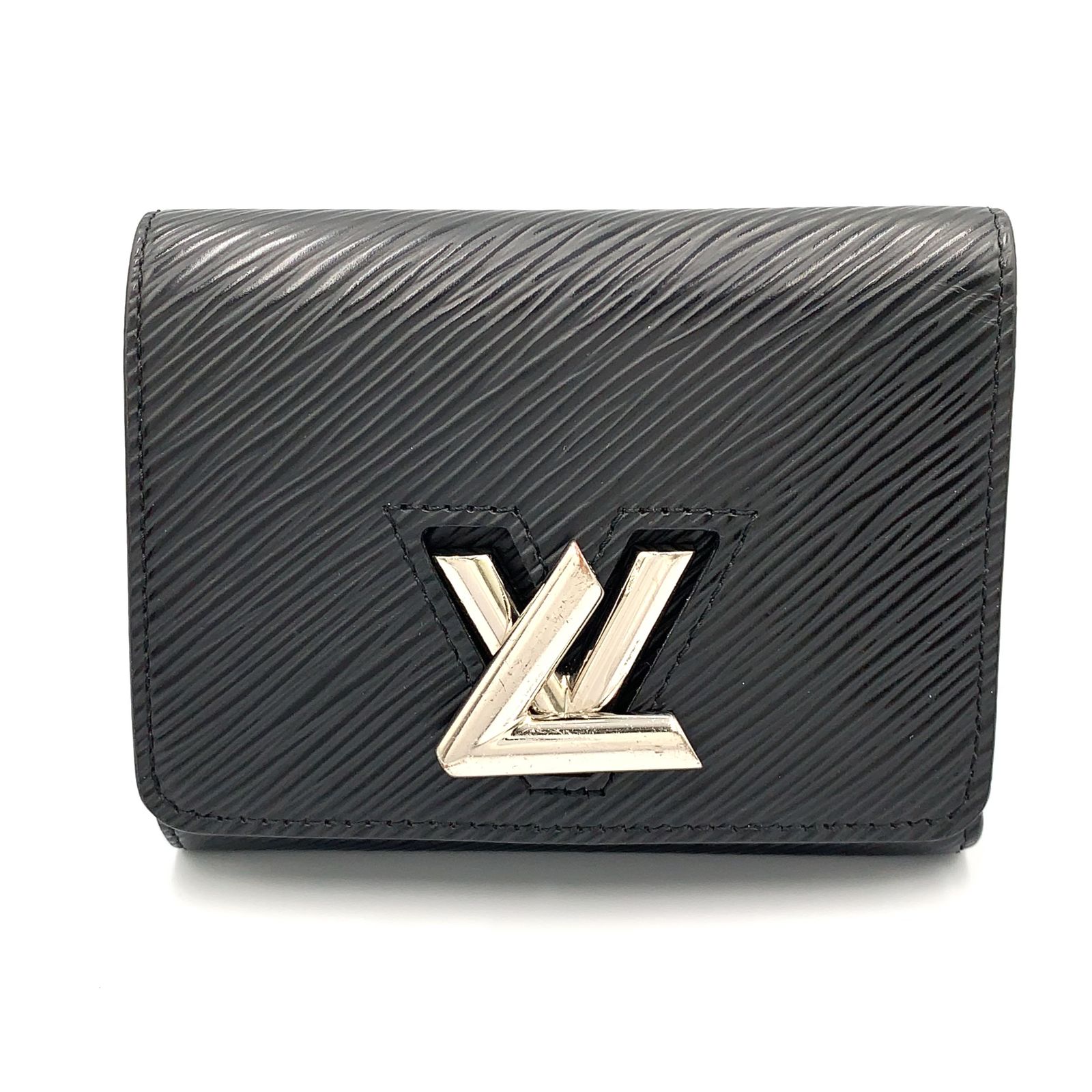 【新着】LOUIS VUITTON ポルトフォイユ ツイスト コンパクト エピ RFID対応 レザー ブラック 財布 シルバー M63322