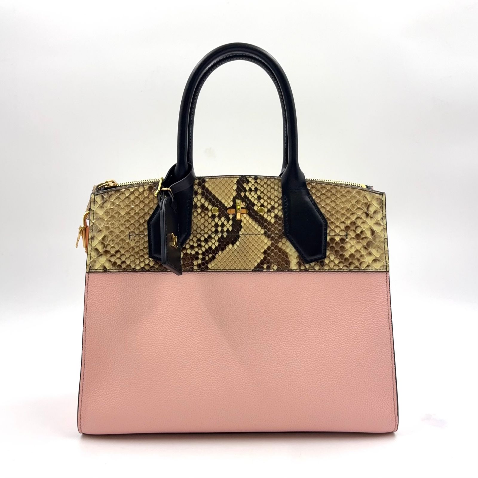 【新着】LOUIS VUITTON シティスティーマーMM 2WAY RFID対応 レザー ピンク×ブラック ハンドバッグ ゴールド N95924