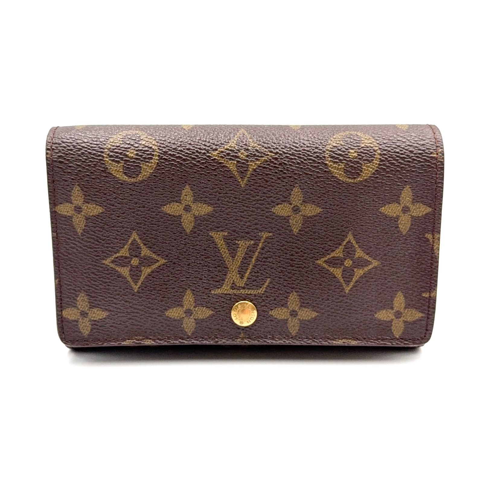 【新着】LOUIS VUITTON ポルトモネ ビエ トレゾール モノグラム モノグラム レザー×PVC ブラウン 二つ折り財布 ゴールド M61730
