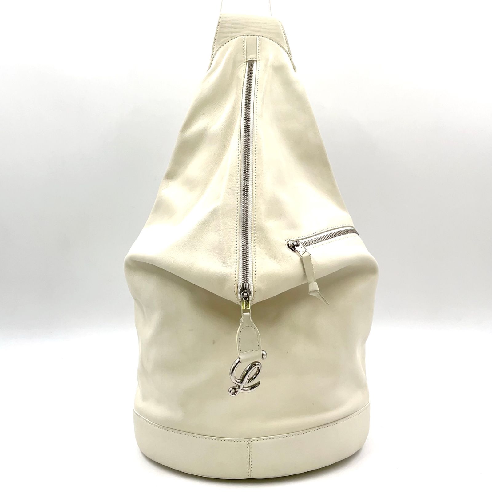 【新着】LOEWE アントン スリング カーフ オフホワイト ショルダーバッグ シルバー