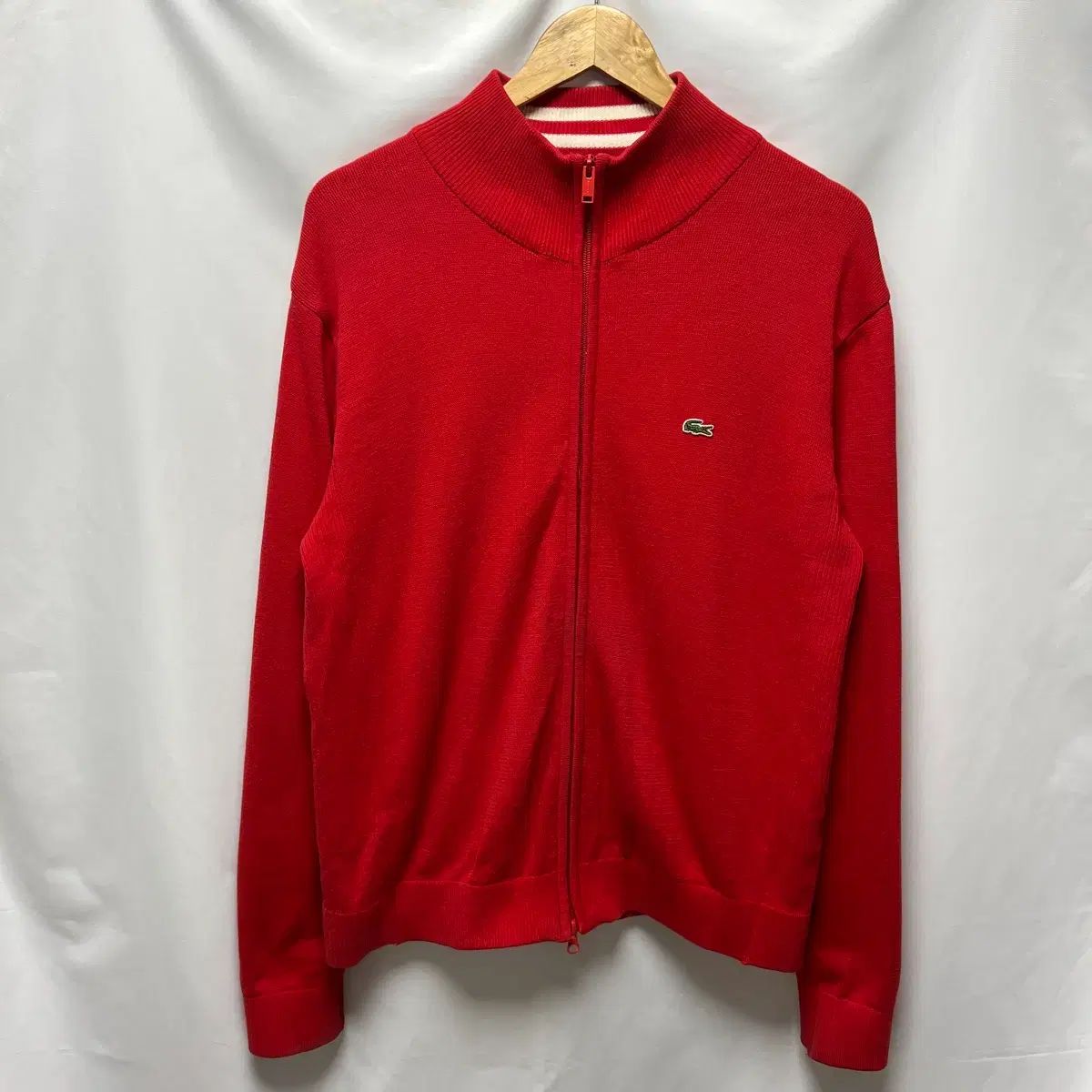 正規品/100 ラコステ レッド ニット ジップアップ