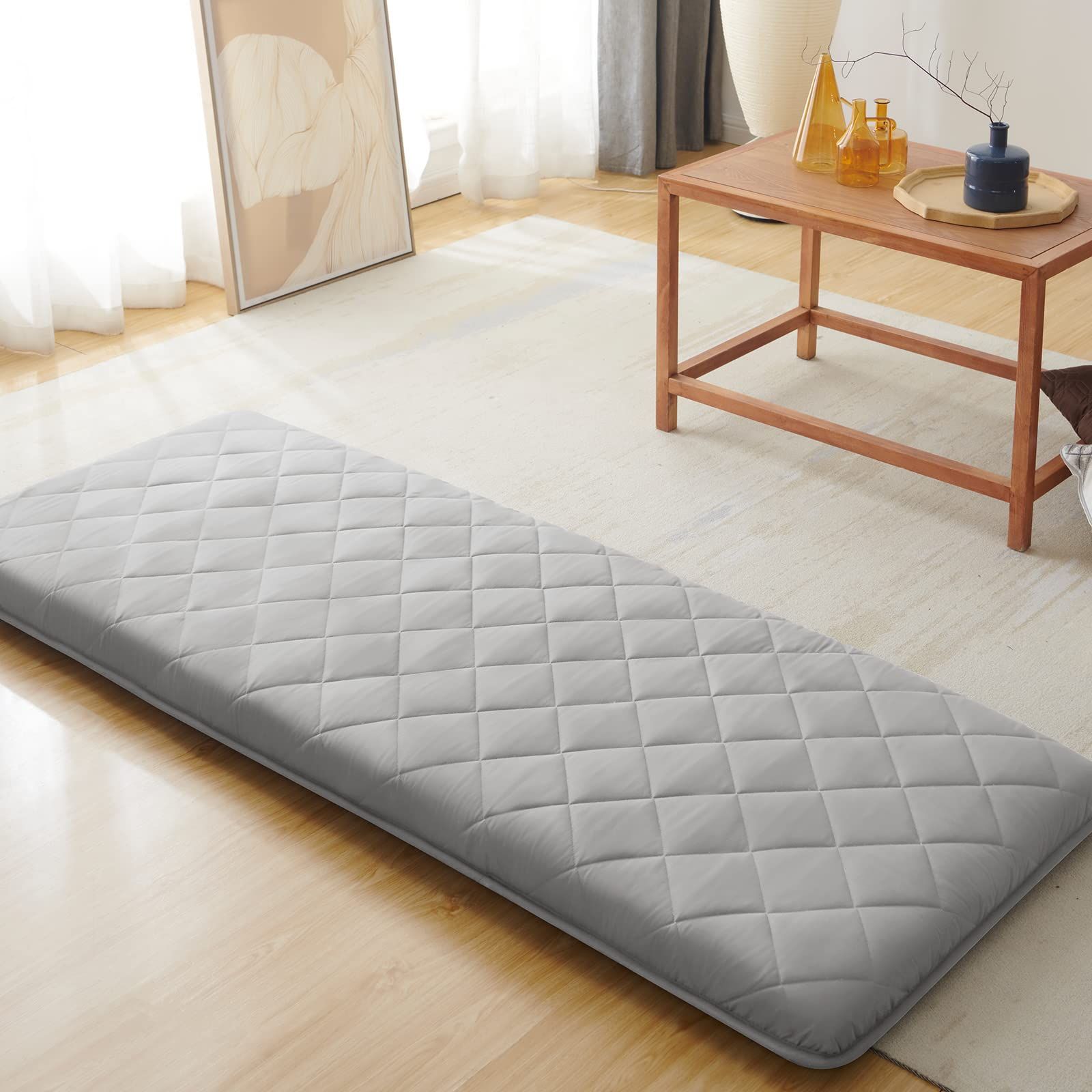 長座布団 68×180cm ごろ寝マット 軽量 ごろ寝座布団 お昼寝マット 大人 抗菌 防臭 防ダニ 体圧分散 底付き感無し 三層構造 ごろね グレーas