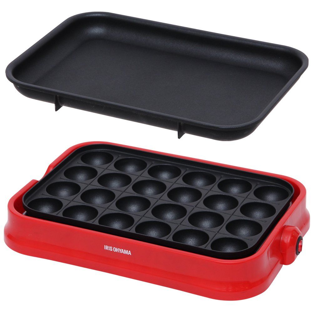 アイリスオーヤマ たこ焼き器 着脱式 2WAY (たこ焼きプレート 24穴 平面プレート) レッド PHP-24W-R送料無料 34442102