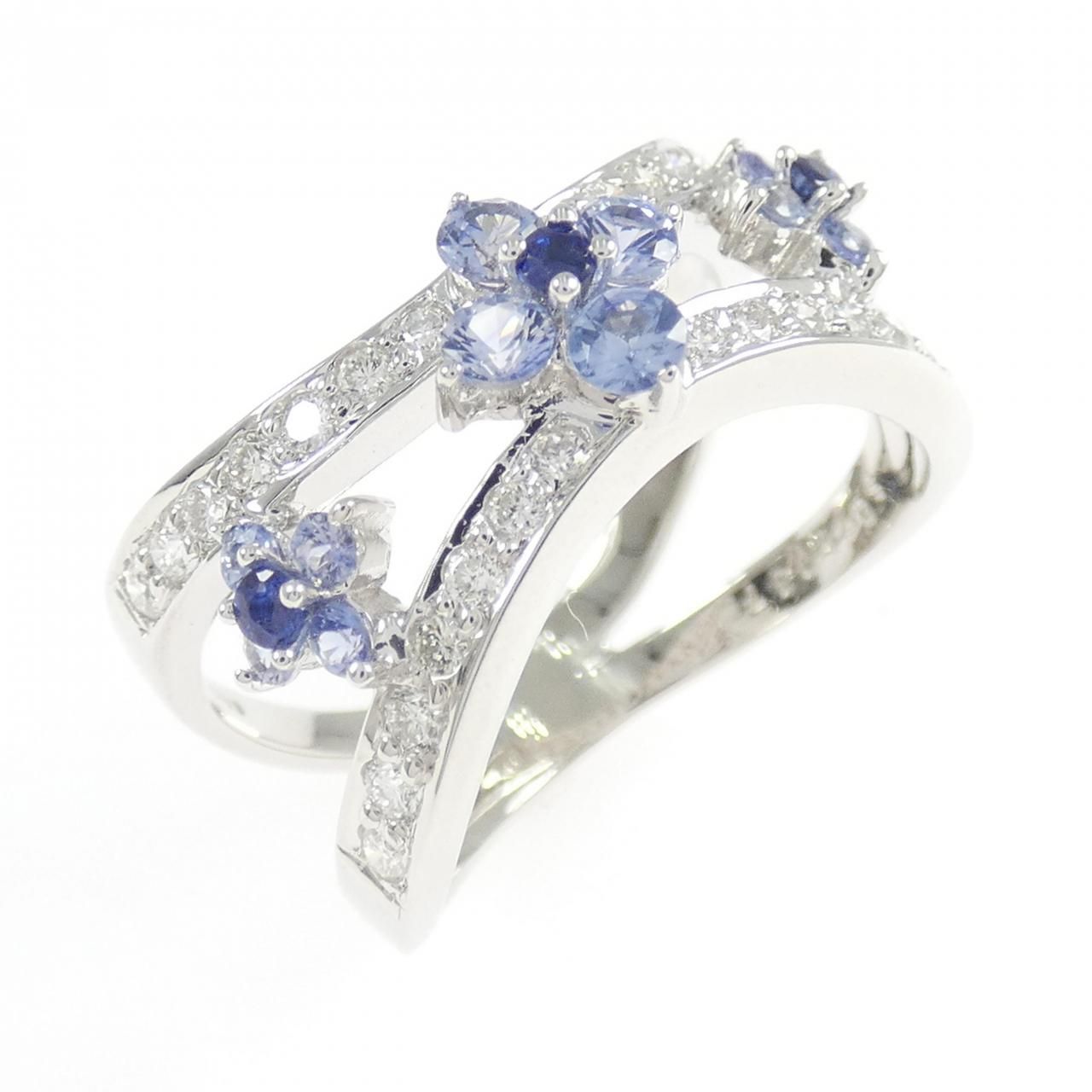 750WG フラワー サファイヤ リング 0.70CT