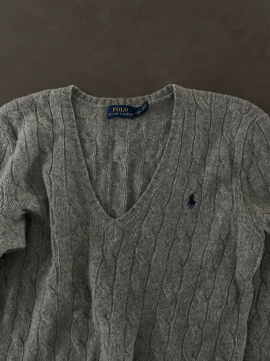 ポロ ウールカシミア ケーブルニット グレー S