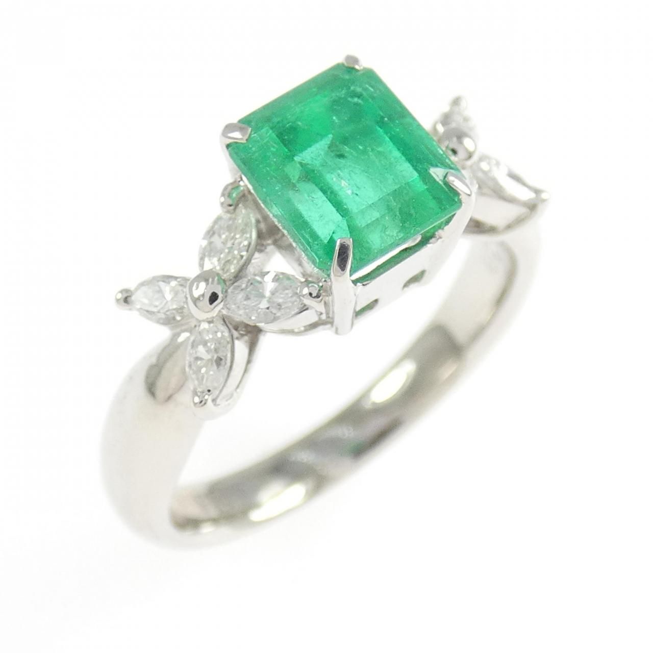 PT900 フラワー エメラルド リング 1.206CT