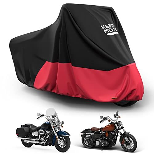 KEMIMOTO ハーレーのクルーザー系 専用カバー バイクカバー 紫外線防止 高防風 防水300D厚手 UVカット 防埃 防雨 防雪 反射テープ付き 色褪せない 耐用 盗難防止 収納袋付き FLHCS FLFBS FXBRS 専用 レッドt 10221dab