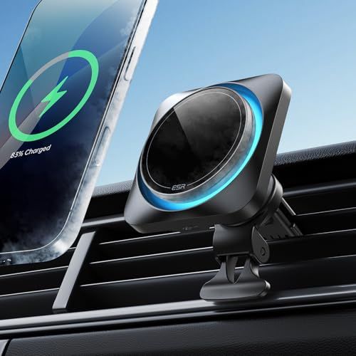 ESR 【冷却ファン内蔵】スマホホルダー 車 15W 急速充電 マグネット スマホ冷却機能搭載 超強磁力 充電器 magsafe 車載ホルダー CryoBoost 自由角度調整 エアコンルーバー/ダッシュボード式 スマホスタンド 車 ワイヤレ 3c99de47