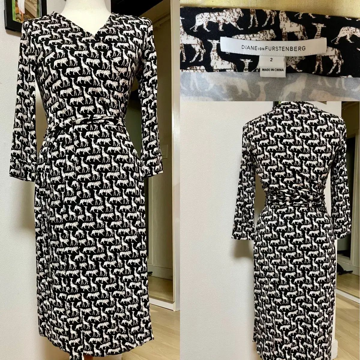 ダイアン・フォン・ファステンバーグ DVF ブラック アニマルプリント ラップ ワンピース