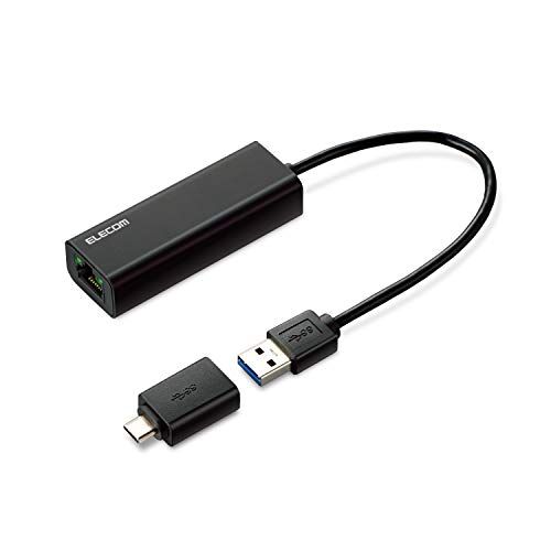 エレコム 有線LANアダプター USB-A USB-C 変換アダプタ付 2.5Gbps対応 ブラック EDC-QUA3C-Bas
